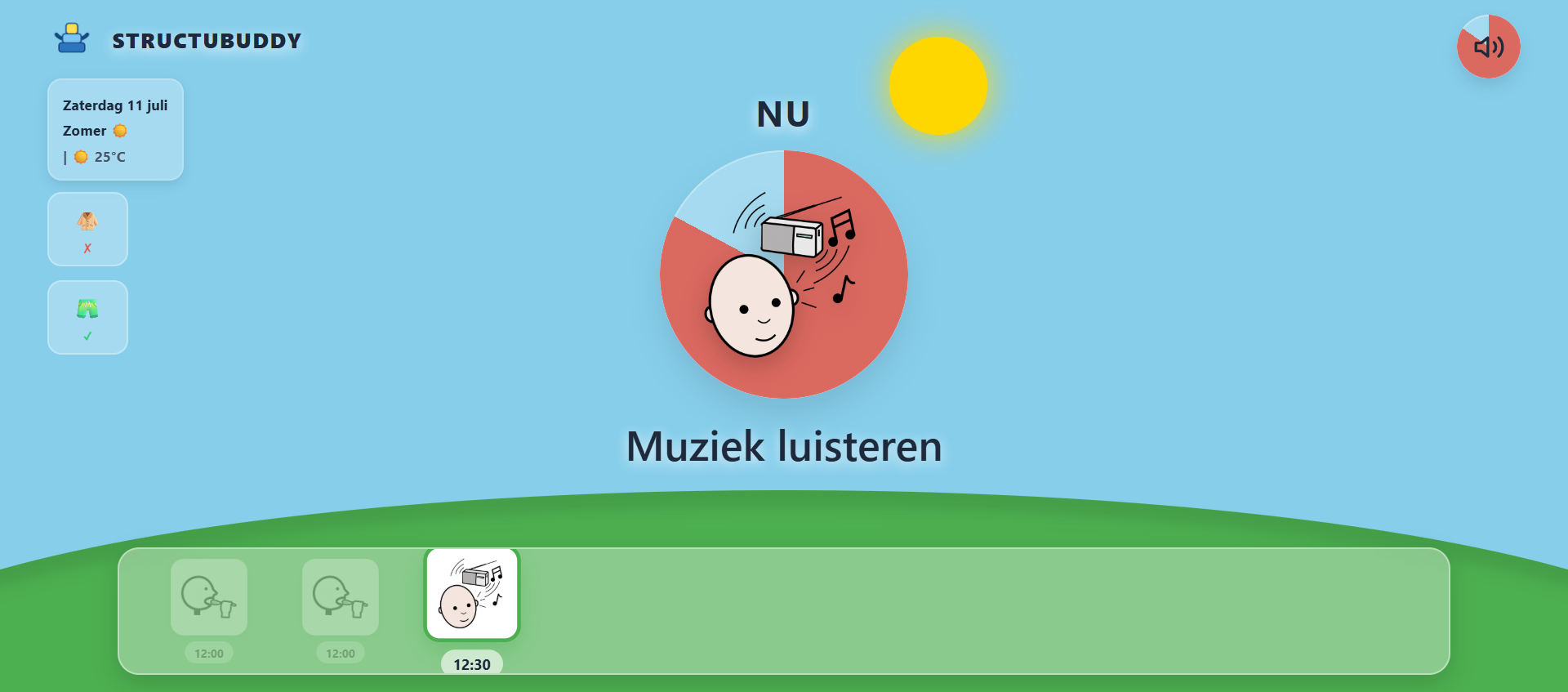 Overzicht van de actieve activiteit met ronde timer in Structubuddy